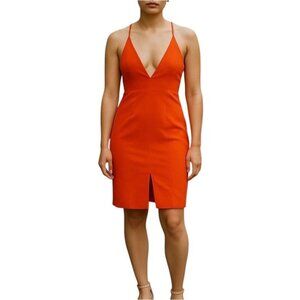 L’ Atiste  Bright Orange Red Plunging Neckline Dress Size Medium